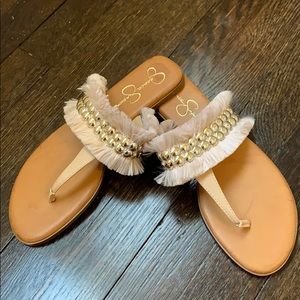 Jessica Simpson Tan Fringe Studded Sandals size 8